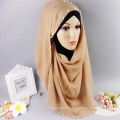 Top vente tendance Femmes belle bonne couleur chaude article imprimé écharpe perle mousseline de soie pierre musulman hijab